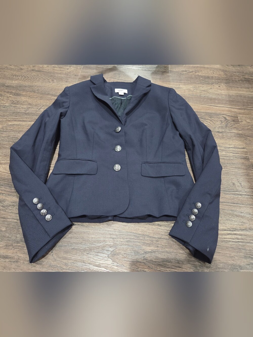 Loft Women's Navy Fitted Blazer with Decorative Buttons - Size 6